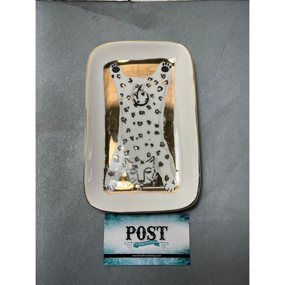 Cat Laying On Gold Trinket Tray - Picture 2 of 4